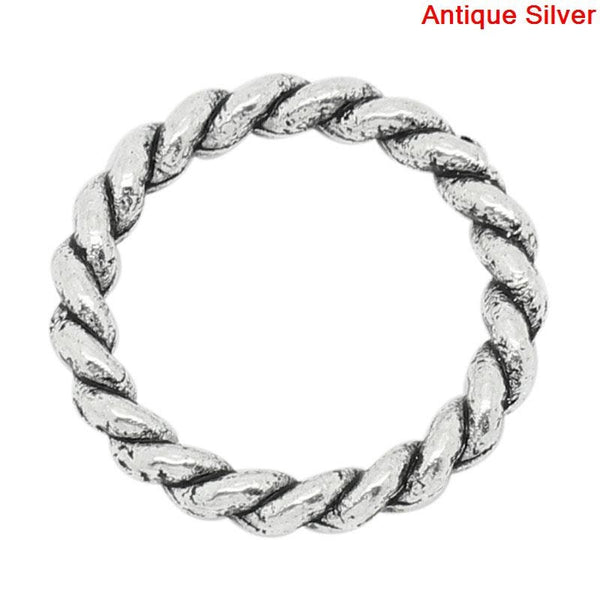 *20* 15mm Antique Silver Twisted Closed Jump Rings