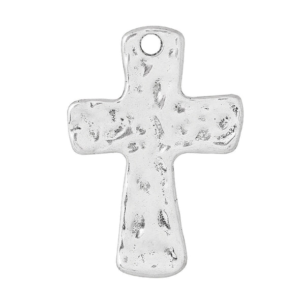 Cross Pendant - Religious Pendant - Metal Pendant - Hammered Cross - Silver Pendant - 46x31mm - 2pcs - (A407)