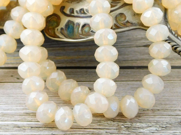 Cream Opalite Fire Polished Rondelle Beads - 3x5mm, 5x7mm or 6x8mm