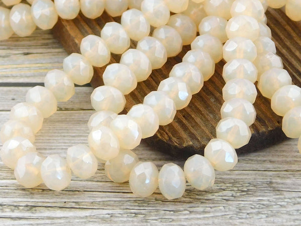 Cream Opalite Fire Polished Rondelle Beads - 3x5mm, 5x7mm or 6x8mm