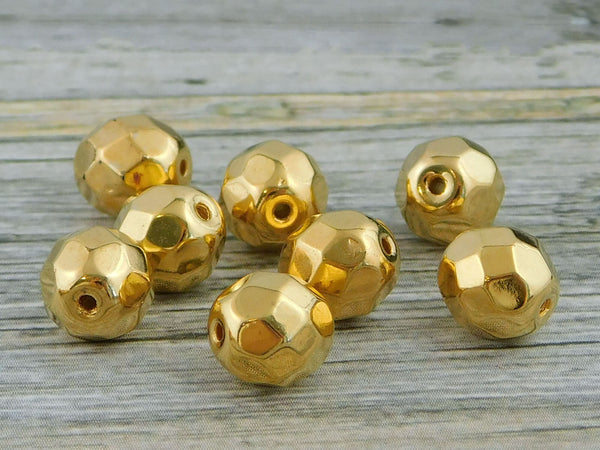 Gold Coated Fire Polished Round Beads -- 6mm or 8mm