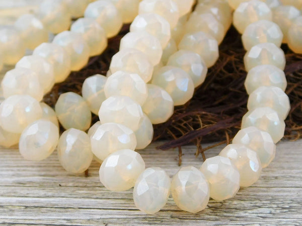 Cream Opalite Fire Polished Rondelle Beads - 3x5mm, 5x7mm or 6x8mm