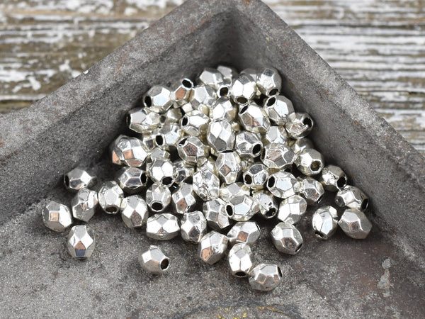 *250* 4x3mm Antique Silver Faceted Oval Spacer Beads