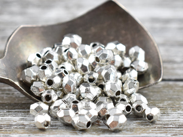 *250* 4x3mm Antique Silver Faceted Oval Spacer Beads