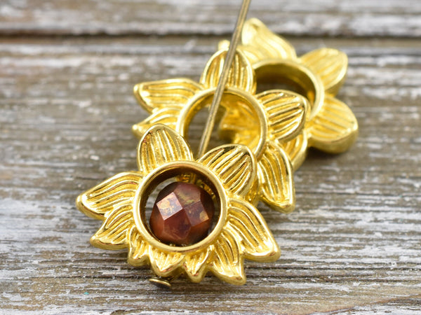 *15* 14x19mm Bright Gold Lotus Flower Bead Frames