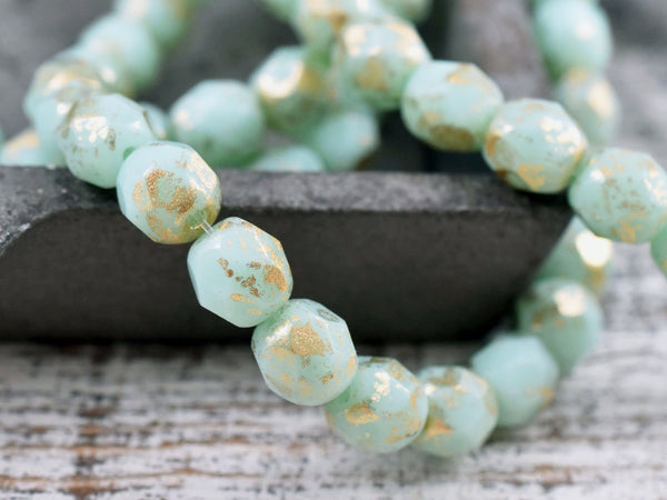 *50* 4mm Gold Speckled Mint Green Fire Polished Round Beads