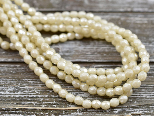 *50* 4mm Beige Cream Luster Fire Polished Round Beads