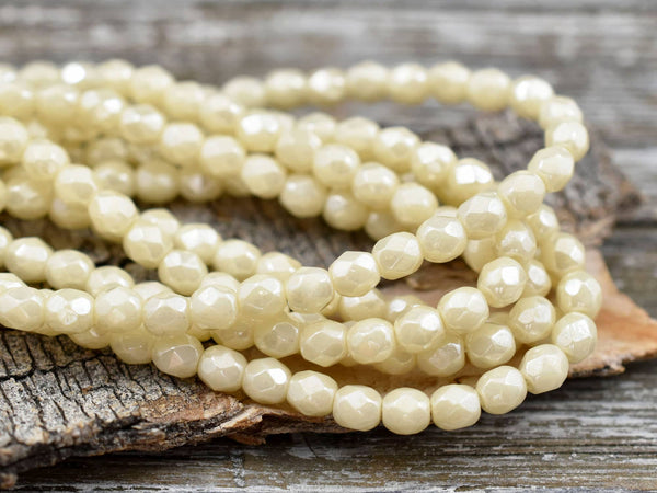 *50* 4mm Beige Cream Luster Fire Polished Round Beads