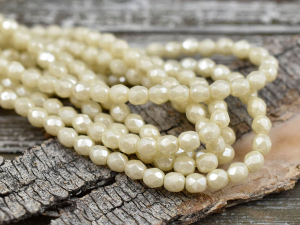 *50* 4mm Beige Cream Luster Fire Polished Round Beads