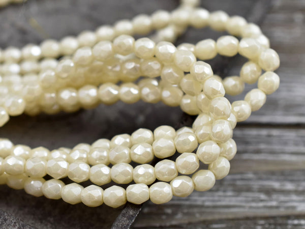 *50* 4mm Beige Cream Luster Fire Polished Round Beads