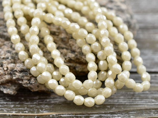 *50* 4mm Beige Cream Luster Fire Polished Round Beads