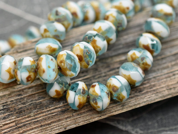 *25* 6x8mm Tropical Beach Picasso Fire Polished Rondelle Beads