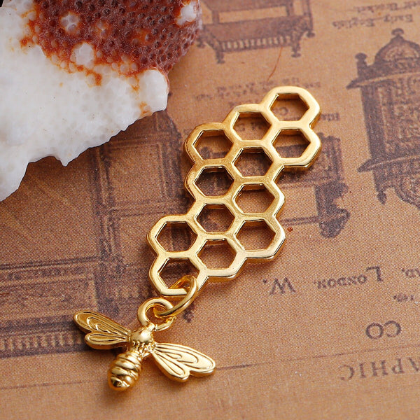 46x16mm Gold Plated Bee Honeycomb Charms - 10pcs