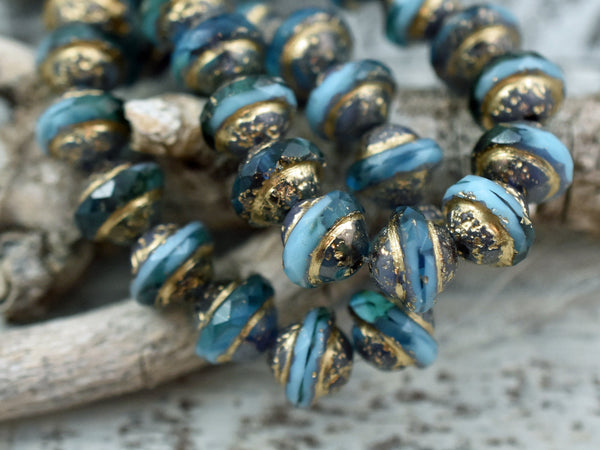 Etched Gold Washed Turquoise Teal Saturn Beads