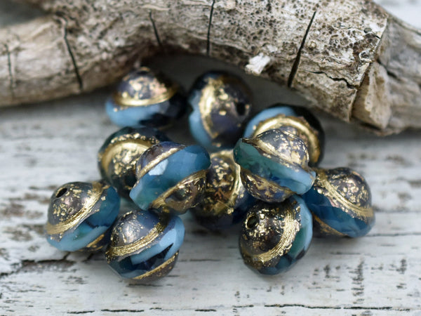 Etched Gold Washed Turquoise Teal Saturn Beads