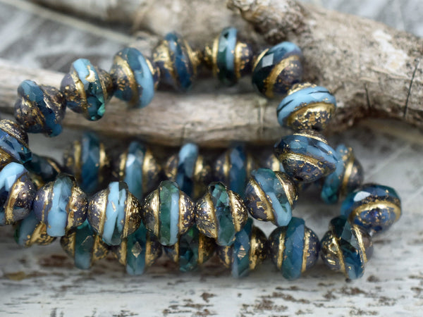 Etched Gold Washed Turquoise Teal Saturn Beads