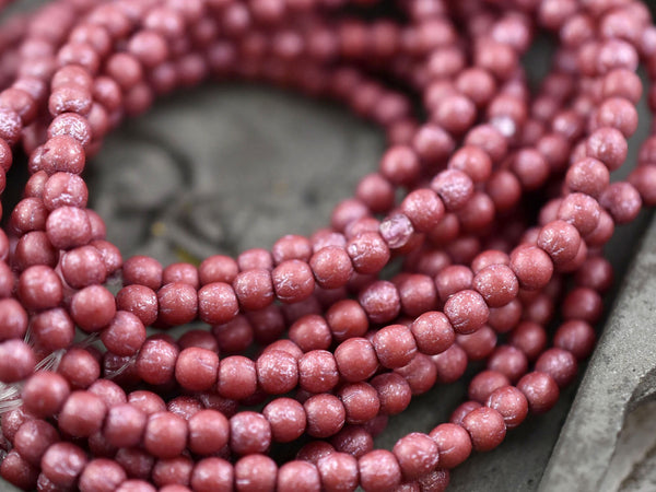 *50* 4mm Metallic Pink Luster Washed Etched Red Round Druk Beads