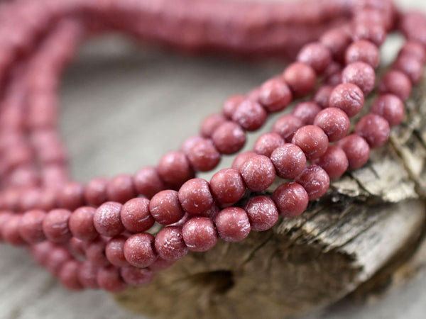 *50* 4mm Metallic Pink Luster Washed Etched Red Round Druk Beads