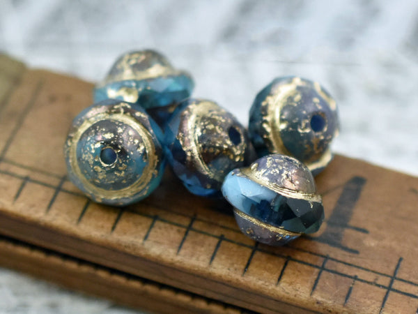 Etched Gold Washed Turquoise Teal Saturn Beads