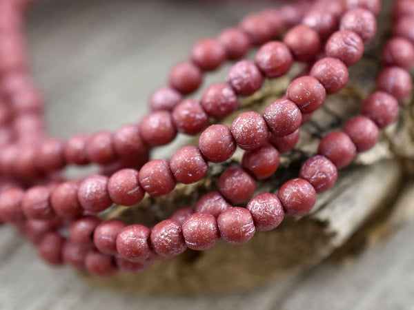 *50* 4mm Metallic Pink Luster Washed Etched Red Round Druk Beads