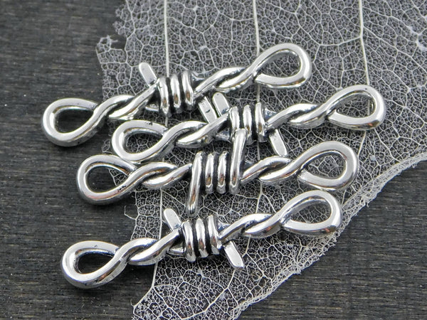 Connector Links - Silver Connectors - Barbwire Connector - Steampunk Findings - 34x10 - 10pcs - (A277)