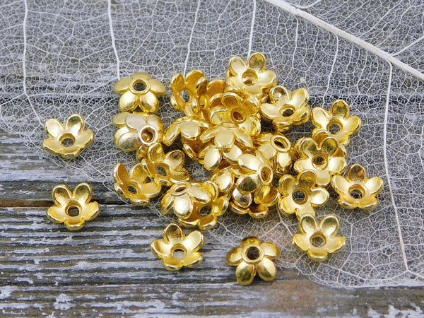 7mm Gold Flower Bead Caps -- Choose Your Quantity