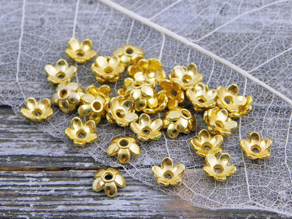 7mm Gold Flower Bead Caps -- Choose Your Quantity