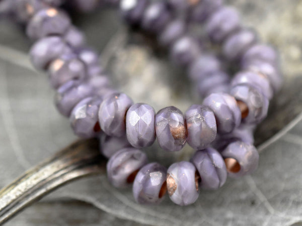 *25* 5x8mm Copper Lined Lilac Crystal Faceted Large Hole Rondelle Roller Beads