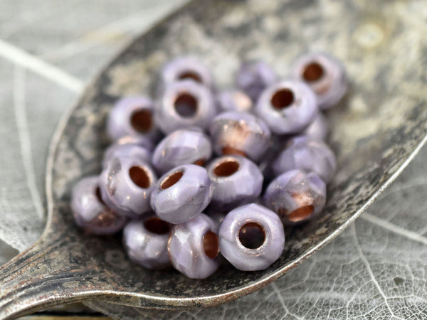 *25* 5x8mm Copper Lined Lilac Crystal Faceted Large Hole Rondelle Roller Beads