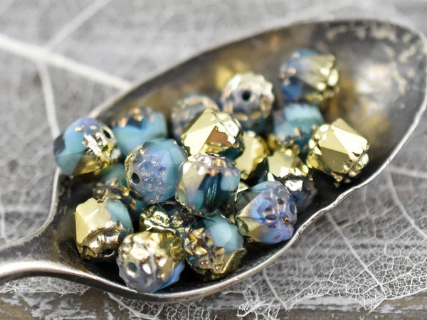 Gold Washed Turquoise Blend Cathedral Beads