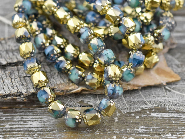 Gold Washed Turquoise Blend Cathedral Beads