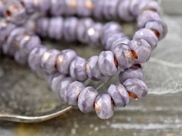 *25* 5x8mm Copper Lined Lilac Crystal Faceted Large Hole Rondelle Roller Beads