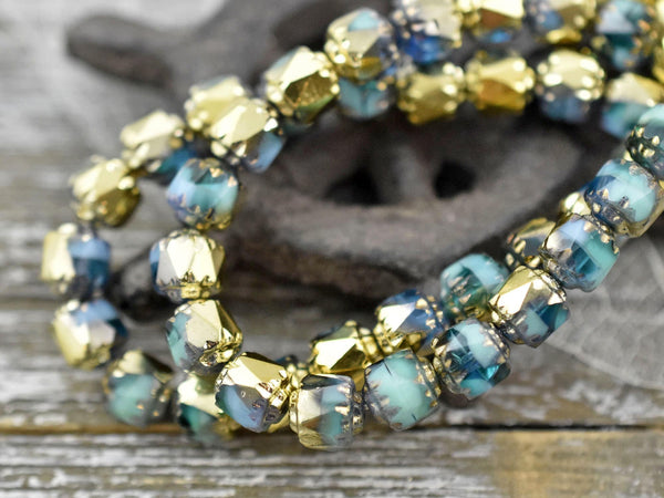 Gold Washed Turquoise Blend Cathedral Beads