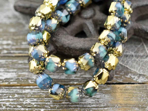 Gold Washed Turquoise Blend Cathedral Beads