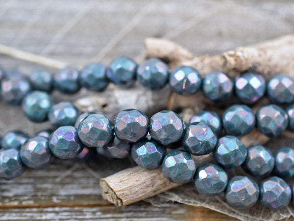 *20* 8mm Denim Blue Nebula Fire Polished Round Beads