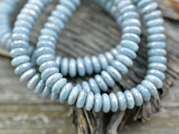 *50* 6x2mm Antique Silver Washed Ice Blue Silk Smooth Rondelle Beads