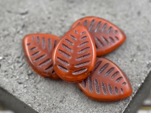 *15* 16x12mm Brown Washed Burnt Orange Top Drilled Dogwood Leaf Beads