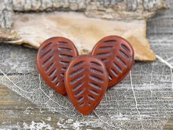 *15* 16x12mm Brown Washed Burnt Orange Top Drilled Dogwood Leaf Beads