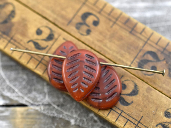 *15* 16x12mm Brown Washed Burnt Orange Top Drilled Dogwood Leaf Beads