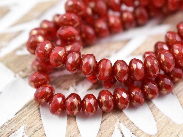 *30* 3x5mm Bronze Washed Ruby Red Fire Polished Rondelle Beads