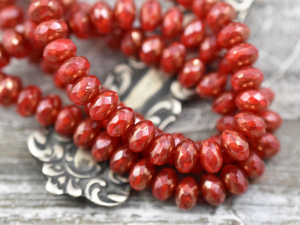 *30* 3x5mm Bronze Washed Ruby Red Fire Polished Rondelle Beads