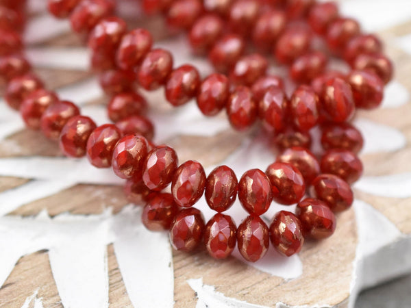 *30* 3x5mm Bronze Washed Ruby Red Fire Polished Rondelle Beads