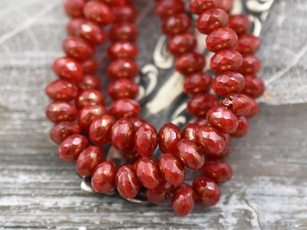 *30* 3x5mm Bronze Washed Ruby Red Fire Polished Rondelle Beads