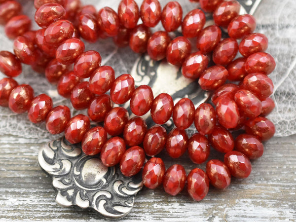 *30* 3x5mm Bronze Washed Ruby Red Fire Polished Rondelle Beads