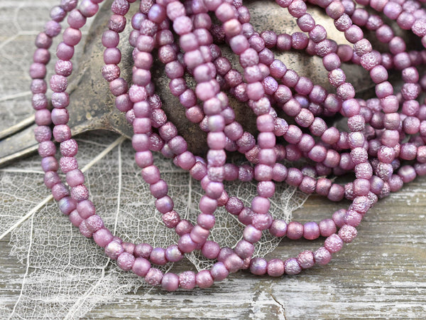 *50* 3mm Metallic Pink Washed Pink Round Druk Beads