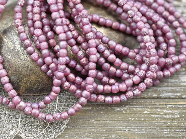 *50* 3mm Metallic Pink Washed Pink Round Druk Beads