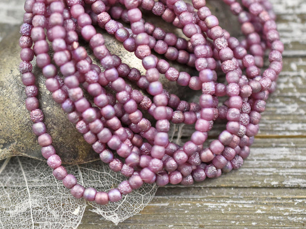 *50* 3mm Metallic Pink Washed Pink Round Druk Beads