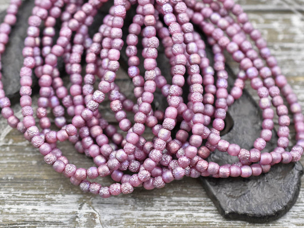 *50* 3mm Metallic Pink Washed Pink Round Druk Beads