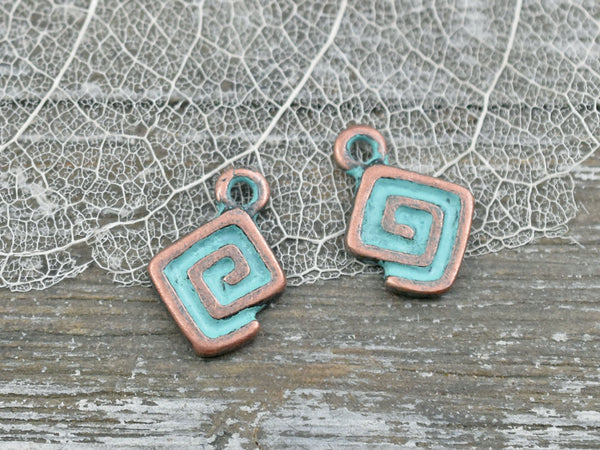 *10* 13x9mm Copper Patina Rhombus Spiral Charms