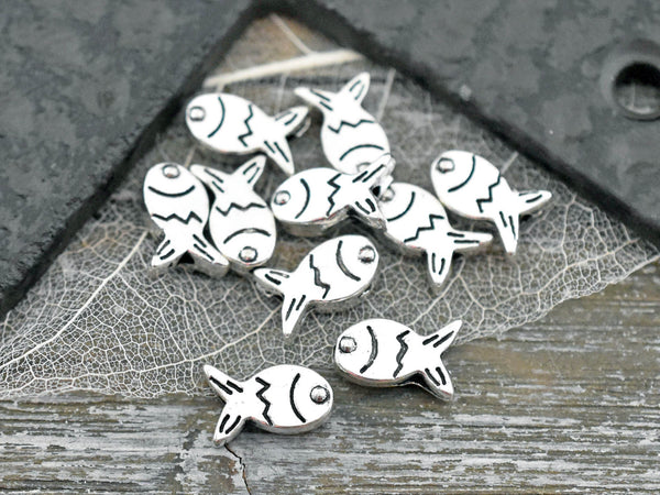 *50* 11x8mm Antique Silver Fish Beads